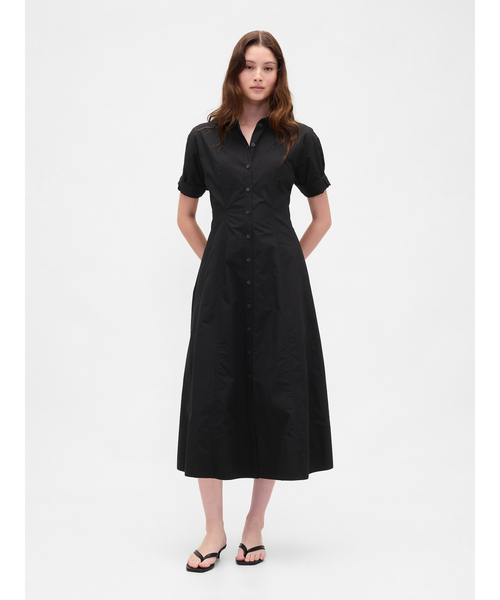 GAP(ギャップ)の「ポプリン 袖ロールアップ ミディシャツワンピース(ワンピース・レディース・ホワイト/ブラック×ホワイト/ブラック・XS/S/M/L/XXS)」の3枚目の写真