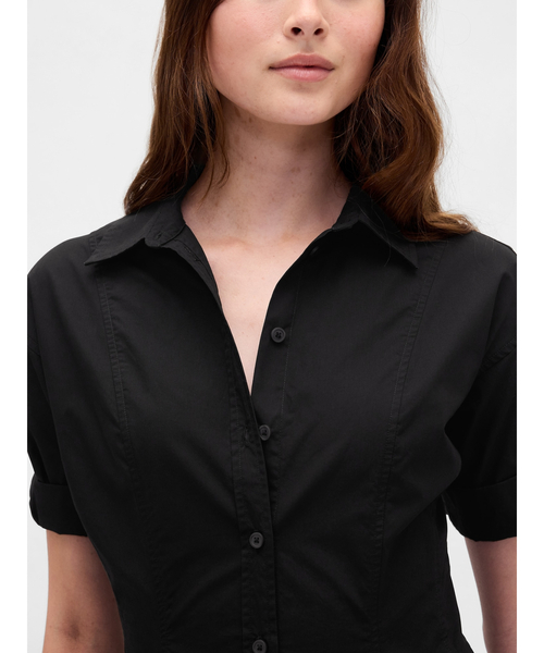 GAP(ギャップ)の「ポプリン 袖ロールアップ ミディシャツワンピース(ワンピース・レディース・ホワイト/ブラック×ホワイト/ブラック・XS/S/M/L/XXS)」の10枚目の写真