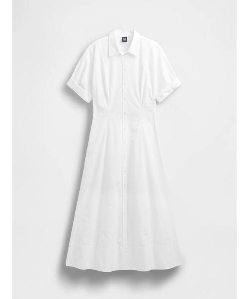 GAP(ギャップ)の「ポプリン 袖ロールアップ ミディシャツワンピース(ワンピース・レディース・ホワイト/ブラック×ホワイト/ブラック・XS/S/M/L/XXS)」の4枚目の写真