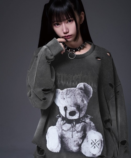 トラバストーキョー バルーンスウェット TRAVAS TOKYO/トラバス トーキョー』顔料加工くまプリントPO