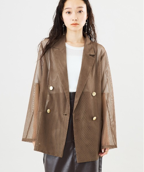 Muscat(マスカット)の「メッシュテーラードジャケット(その他アウター・レディース・ベージュ/ネイビー/ブラウン・F)」の2枚目の写真