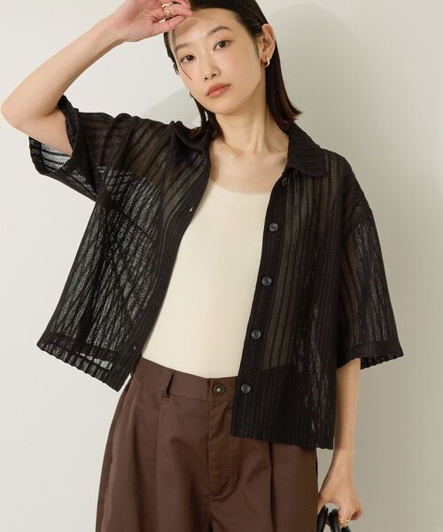 AMERICAN HOLIC(アメリカンホリック)の「メッシュ半袖ブラウス(カーディガン/ボレロ・レディース・ブラック/オフホワイト/ストライプ・L/M)」の22枚目の写真