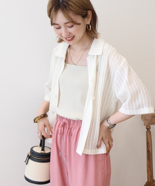 AMERICAN HOLIC(アメリカンホリック)の「メッシュ半袖ブラウス(カーディガン/ボレロ・レディース・ブラック/オフホワイト/ストライプ・L/M)」の9枚目の写真