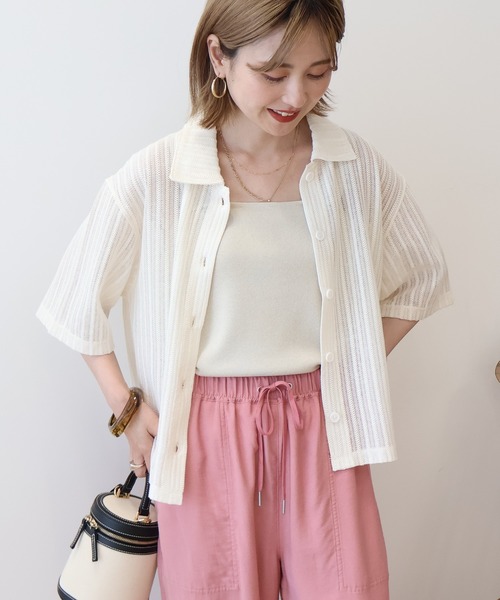 AMERICAN HOLIC(アメリカンホリック)の「メッシュ半袖ブラウス(カーディガン/ボレロ・レディース・ブラック/オフホワイト/ストライプ・L/M)」の8枚目の写真