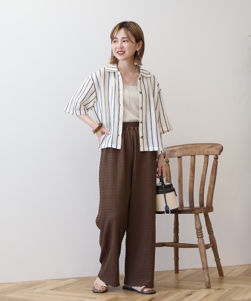 AMERICAN HOLIC(アメリカンホリック)の「メッシュ半袖ブラウス(カーディガン/ボレロ・レディース・ブラック/オフホワイト/ストライプ・L/M)」の11枚目の写真