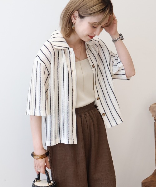 AMERICAN HOLIC(アメリカンホリック)の「メッシュ半袖ブラウス(カーディガン/ボレロ・レディース・ブラック/オフホワイト/ストライプ・L/M)」の13枚目の写真