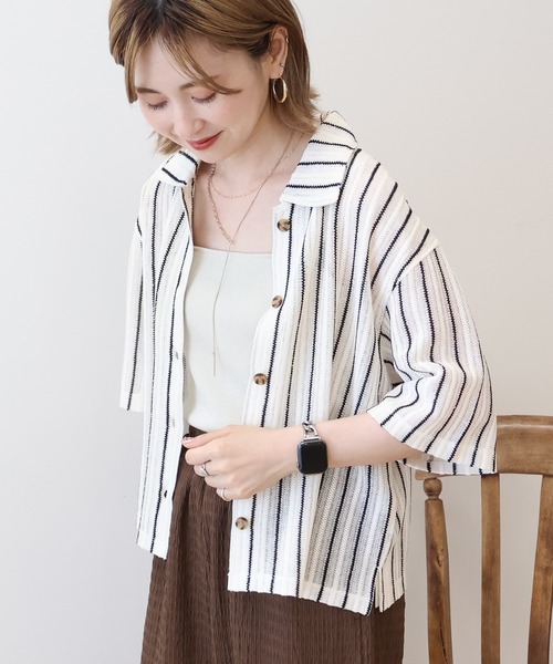 AMERICAN HOLIC(アメリカンホリック)の「メッシュ半袖ブラウス(カーディガン/ボレロ・レディース・ブラック/オフホワイト/ストライプ・L/M)」の14枚目の写真