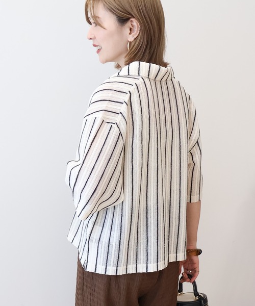 AMERICAN HOLIC(アメリカンホリック)の「メッシュ半袖ブラウス(カーディガン/ボレロ・レディース・ブラック/オフホワイト/ストライプ・L/M)」の15枚目の写真