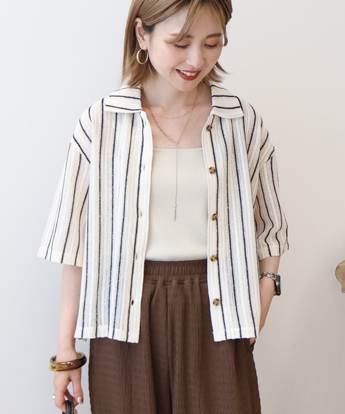 AMERICAN HOLIC(アメリカンホリック)の「メッシュ半袖ブラウス(カーディガン/ボレロ・レディース・ブラック/オフホワイト/ストライプ・L/M)」の16枚目の写真