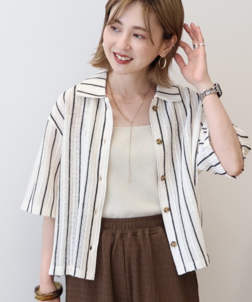 AMERICAN HOLIC(アメリカンホリック)の「メッシュ半袖ブラウス(カーディガン/ボレロ・レディース・ブラック/オフホワイト/ストライプ・L/M)」の17枚目の写真