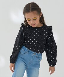 Lycee mine | 【ソフトコットン】フリル付きボリュームスリーブアソート総柄Tシャツ(Tシャツ/カットソー)