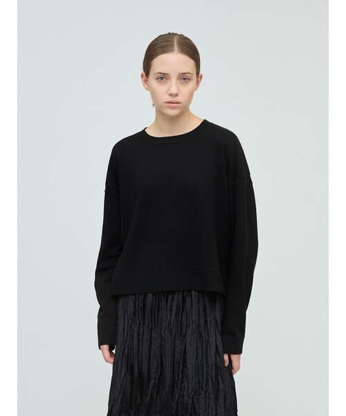 mizuiroind（ミズイロインド）の「mizuiro ind クルーネックワイドニットクロシェ（ニット/セーター・レディース・チャコールグレー/アイボリー/ブラック・FREE）」の2枚目の写真