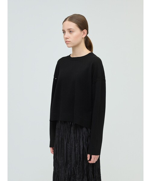 mizuiroind（ミズイロインド）の「mizuiro ind クルーネックワイドニットクロシェ（ニット/セーター・レディース・チャコールグレー/アイボリー/ブラック・FREE）」の15枚目の写真