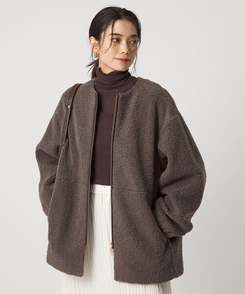 新品同様！ボアカラーブルゾン size SHORTあり］ボア ノーカラー ブルゾン（ブルゾン）｜green
