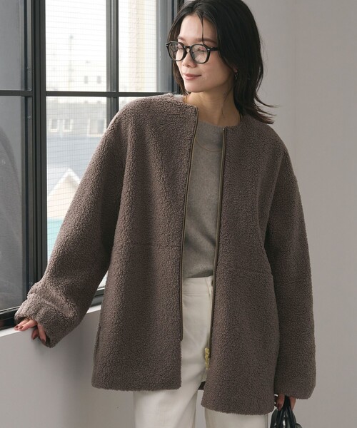 size SHORTあり］ボア ノーカラー ブルゾン（ブルゾン）｜green label