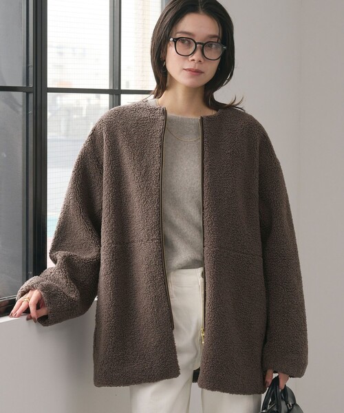 size SHORTあり］ボア ノーカラー ブルゾン（ブルゾン）｜green label