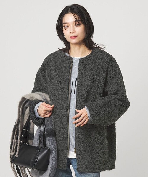 セール】［size SHORTあり］ボア ノーカラー ブルゾン（ブルゾン