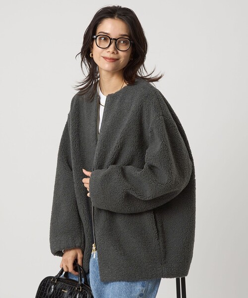 size SHORTあり］ボア ノーカラー ブルゾン（ブルゾン）｜green label