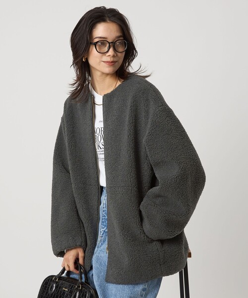 size SHORTあり］ボア ノーカラー ブルゾン（ブルゾン）｜green label