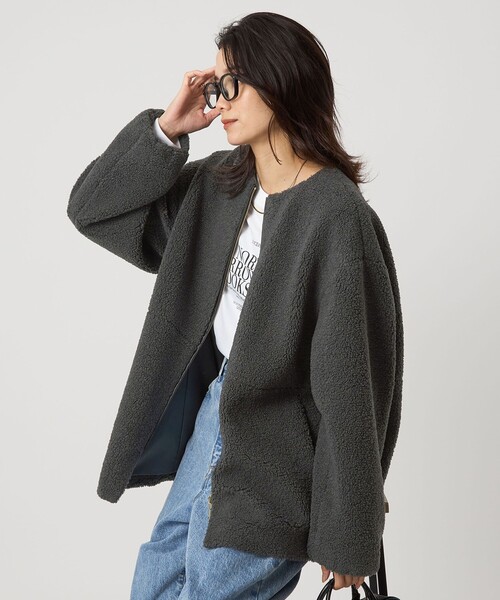 size SHORTあり］ボア ノーカラー ブルゾン（ブルゾン）｜green label