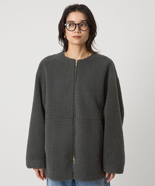 ボア ノーカラー ブルゾン size SHORTあり］ボア ノーカラー ブルゾン