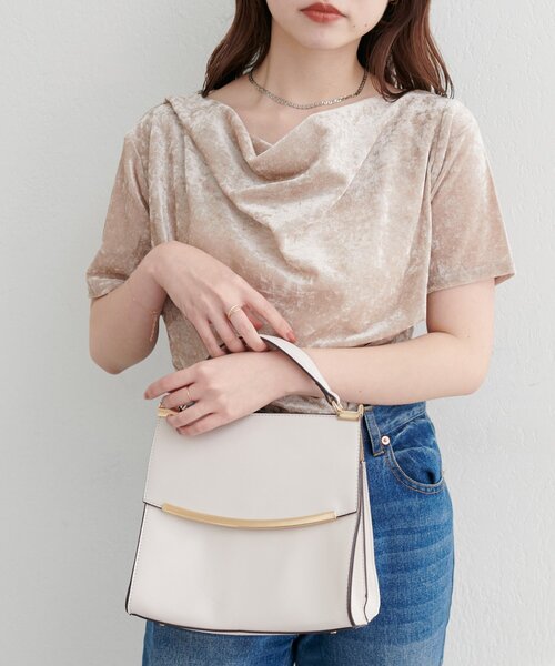 natural couture（ナチュラルクチュール）の「ゴールドバーフラップ２WAYショルダー（ショルダーバッグ・レディース・アイボリー/ダークブラウン/ベージュ・FREE）」の4枚目の写真