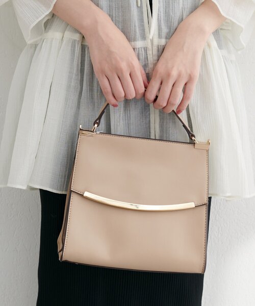 natural couture（ナチュラルクチュール）の「ゴールドバーフラップ２WAYショルダー（ショルダーバッグ・レディース・アイボリー/ダークブラウン/ベージュ・FREE）」の9枚目の写真