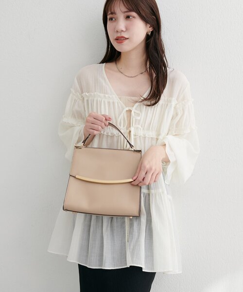 natural couture（ナチュラルクチュール）の「ゴールドバーフラップ２WAYショルダー（ショルダーバッグ・レディース・アイボリー/ダークブラウン/ベージュ・FREE）」の12枚目の写真