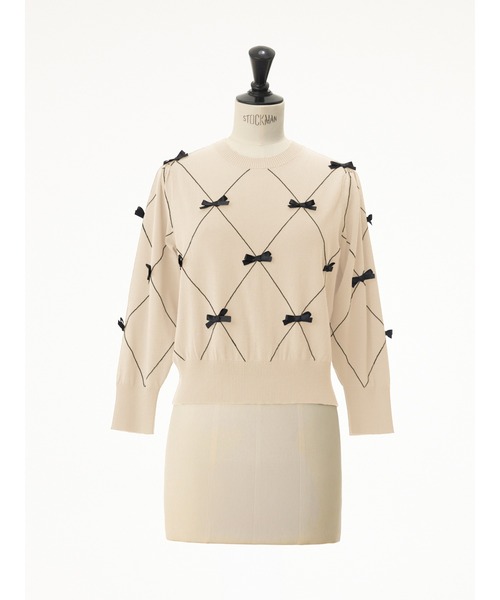 UNIVERVAL MUSE（ユニバーバル ミューズ）の「コンフォートイネス_リボンアーガイルチェックニット（ニット/セーター・レディース・グレー/ピンクベージュ・2）」の12枚目の写真