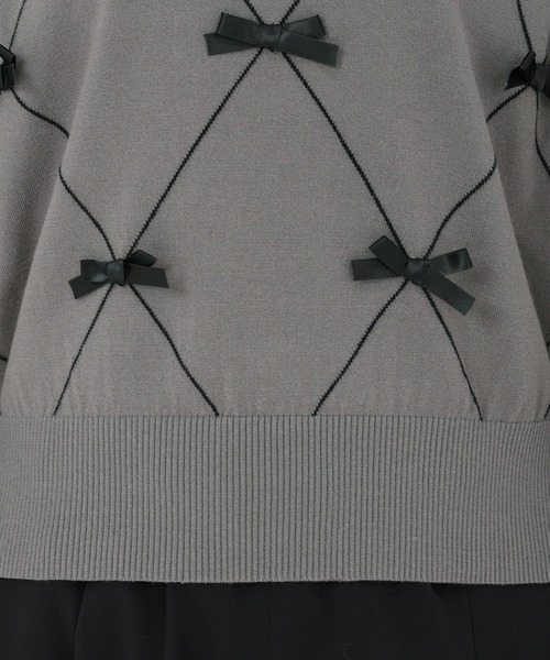 UNIVERVAL MUSE（ユニバーバル ミューズ）の「コンフォートイネス_リボンアーガイルチェックニット（ニット/セーター・レディース・グレー/ピンクベージュ・2）」の10枚目の写真