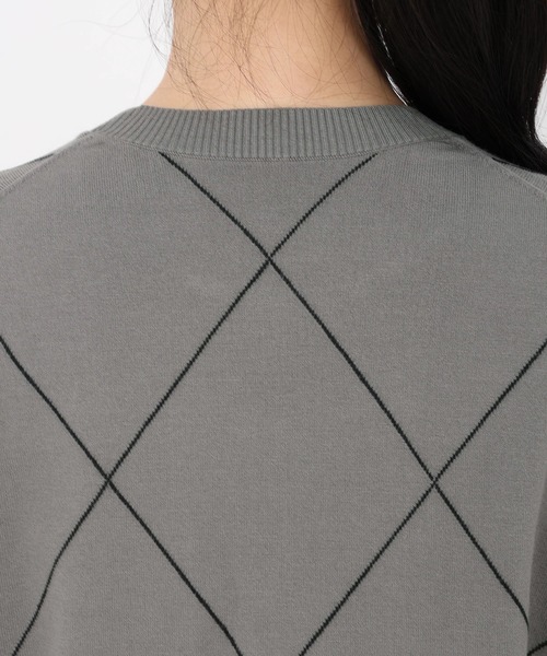 UNIVERVAL MUSE（ユニバーバル ミューズ）の「コンフォートイネス_リボンアーガイルチェックニット（ニット/セーター・レディース・グレー/ピンクベージュ・2）」の8枚目の写真