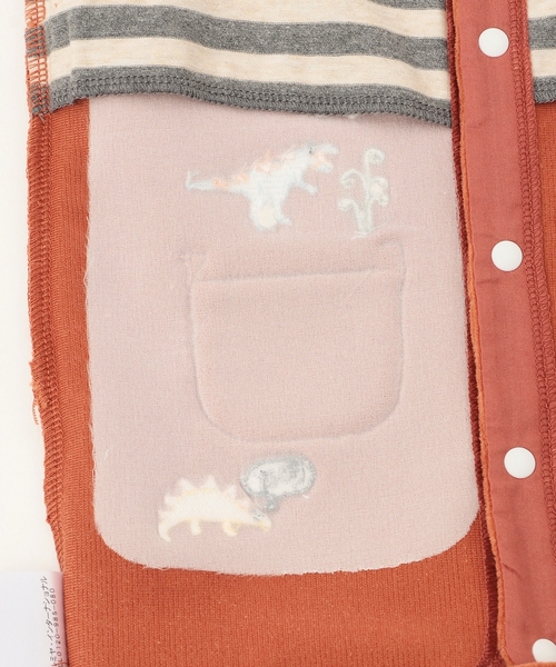 kladskap（クレードスコープ）の「恐竜ボーダーレイヤード風カバーオール（ロンパース・キッズ・アイボリー/レンガ・80ｃｍ/70cm）」の5枚目の写真