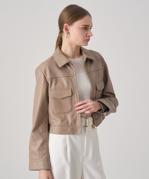 セール】ラムレザーステンカラー ジャケット（ライダースジャケット