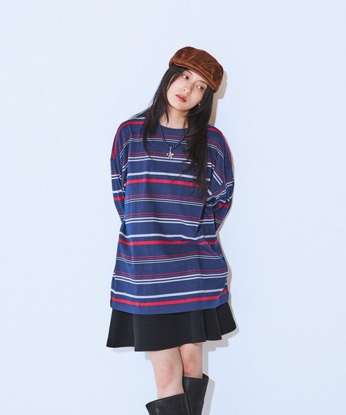 JEANASIS（ジーナシス）の「アソートボーダーBIGロンTEE/599649（Tシャツ/カットソー・レディース・ホワイト系その他/ブラック系その他/ネイビー系・FREE）」の3枚目の写真