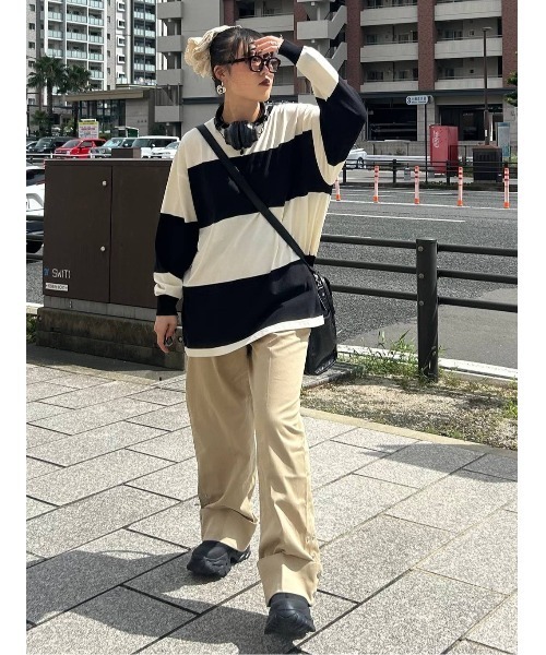 JEANASIS（ジーナシス）の「アソートボーダーBIGロンTEE/599649（Tシャツ/カットソー・レディース・ホワイト系その他/ブラック系その他/ネイビー系・FREE）」の5枚目の写真