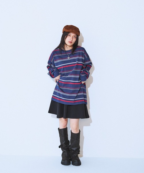 JEANASIS（ジーナシス）の「アソートボーダーBIGロンTEE/599649（Tシャツ/カットソー・レディース・ホワイト系その他/ブラック系その他/ネイビー系・FREE）」の7枚目の写真