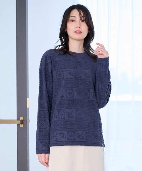 Arnold Palmer(アーノルドパーマー)の「シェア アンブレラパイルジャガード ロングTシャツ(Tシャツ/カットソー・レディース・ネイビー/アイボリー・XS/LL/M/L/S)」の2枚目の写真