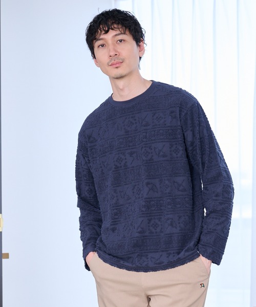Arnold Palmer(アーノルドパーマー)の「シェア アンブレラパイルジャガード ロングTシャツ(Tシャツ/カットソー・レディース・ネイビー/アイボリー・XS/LL/M/L/S)」の12枚目の写真