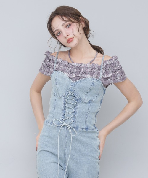 Seemi. byNICECLAUP（ シーミーバイナイスクラップ）の「【Seemi.】シャーリングビスチェ（シャツ/ブラウス・レディース・ブラック/ピンク/チェック・FREE）」の3枚目の写真