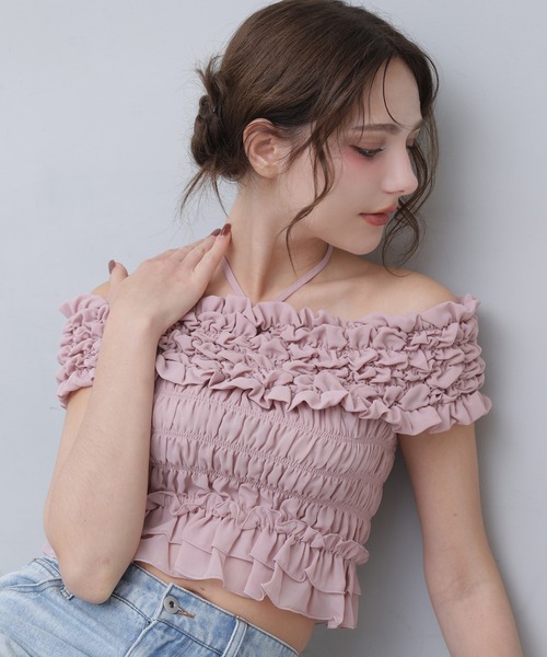 Seemi. byNICECLAUP（ シーミーバイナイスクラップ）の「【Seemi.】シャーリングビスチェ（シャツ/ブラウス・レディース・ブラック/ピンク/チェック・FREE）」の13枚目の写真