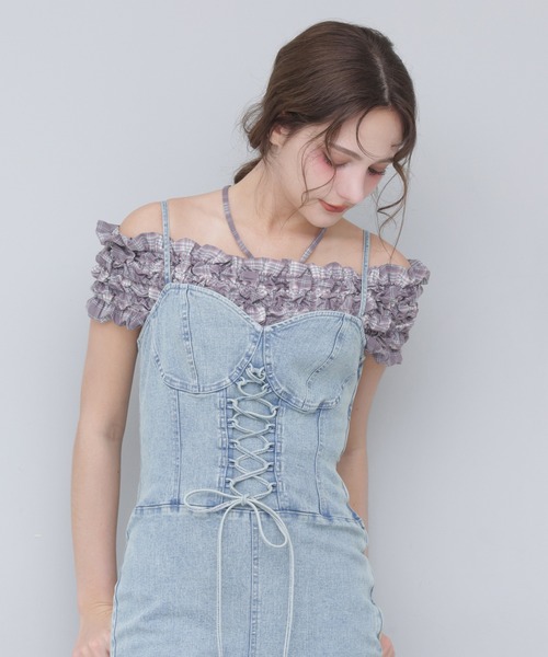 Seemi. byNICECLAUP（ シーミーバイナイスクラップ）の「【Seemi.】シャーリングビスチェ（シャツ/ブラウス・レディース・ブラック/ピンク/チェック・FREE）」の9枚目の写真