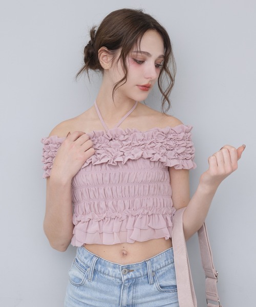 Seemi. byNICECLAUP（ シーミーバイナイスクラップ）の「【Seemi.】シャーリングビスチェ（シャツ/ブラウス・レディース・ブラック/ピンク/チェック・FREE）」の15枚目の写真