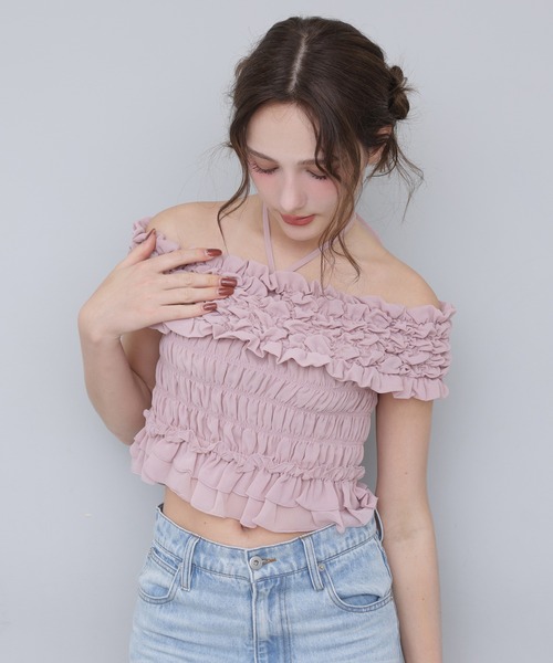 Seemi. byNICECLAUP（ シーミーバイナイスクラップ）の「【Seemi.】シャーリングビスチェ（シャツ/ブラウス・レディース・ブラック/ピンク/チェック・FREE）」の16枚目の写真