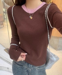 配色ニットトップス