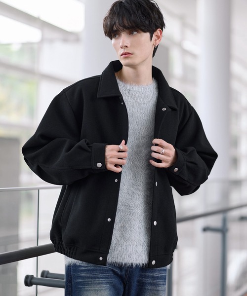 ブラック ブルゾン Artificial Leather Prime-Over Zip-Up Blouson