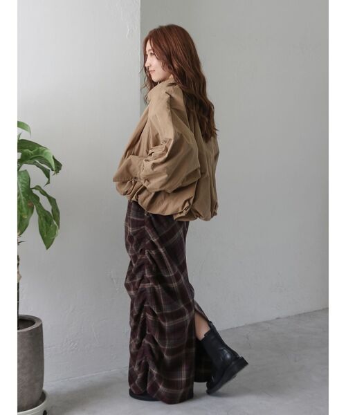 Ungrid（アングリッド）の「シャーリングデザインチェックワンピース（ワンピース・レディース・チャコールグレー/ボルドー・FREE）」の10枚目の写真