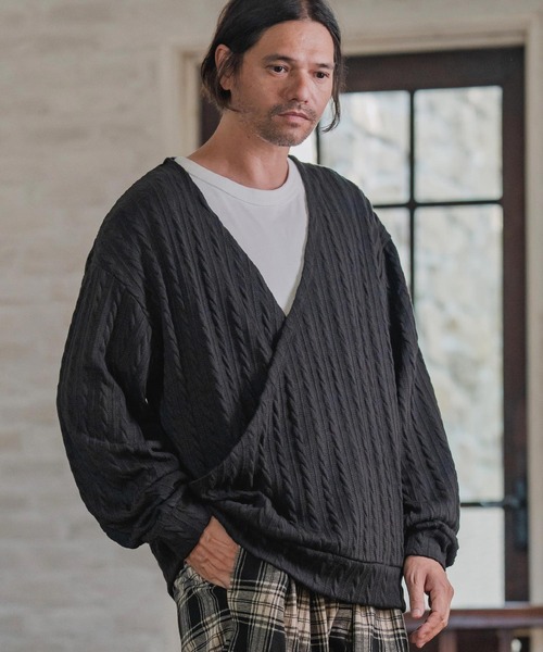 CAMBIO（カンビオ）の「mlt5427-Cable Knit sew Cachecoeur Pullover　カシュクールプルオーバー(A56925cmb)（Tシャツ/カットソー・メンズ・ブラウン/チャコール/ブラック・S/M/L）」の6枚目の写真