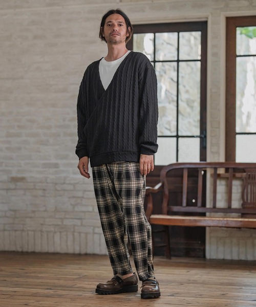 CAMBIO（カンビオ）の「mlt5427-Cable Knit sew Cachecoeur Pullover　カシュクールプルオーバー(A56925cmb)（Tシャツ/カットソー・メンズ・ブラウン/チャコール/ブラック・S/M/L）」の7枚目の写真