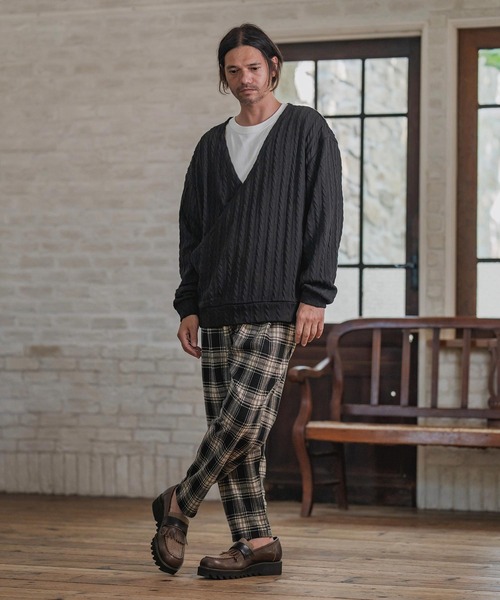 CAMBIO（カンビオ）の「mlt5427-Cable Knit sew Cachecoeur Pullover　カシュクールプルオーバー(A56925cmb)（Tシャツ/カットソー・メンズ・ブラウン/チャコール/ブラック・S/M/L）」の9枚目の写真
