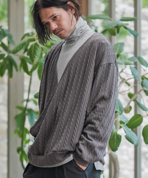 CAMBIO（カンビオ）の「mlt5427-Cable Knit sew Cachecoeur Pullover　カシュクールプルオーバー(A56925cmb)（Tシャツ/カットソー・メンズ・ブラウン/チャコール/ブラック・S/M/L）」の11枚目の写真